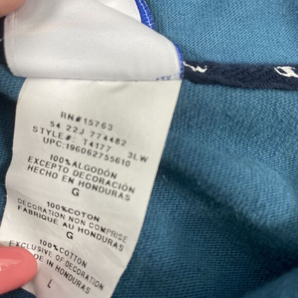 Champion Knit Hoodie Mens Large Blue Lightweight Kangaroo Pocket Pullover - Picture 11 of 12